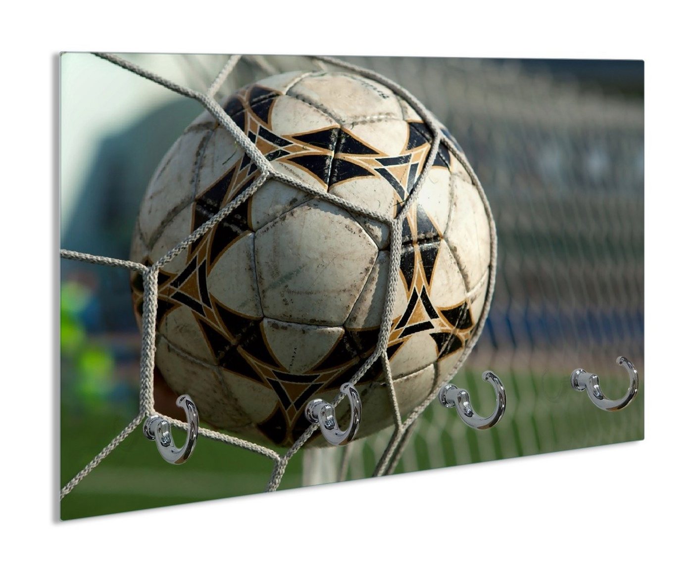 Wallario Handtuchhalter Fußball - Ball im Tor - Bolzplatz, aus Glas mit 4 Metallhaken von Wallario
