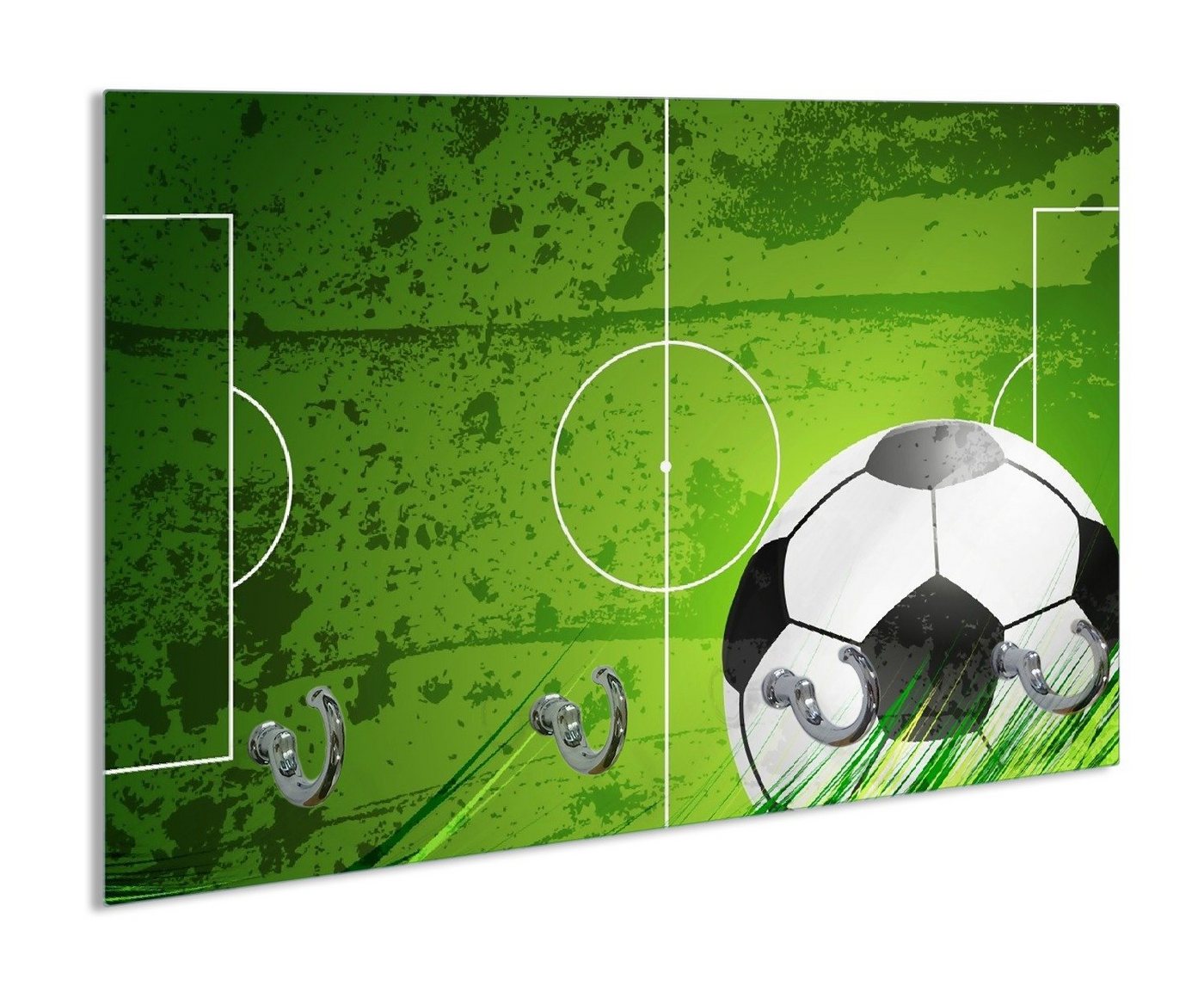 Wallario Handtuchhalter Fußball-Feld klassisch grün mit Ball, aus Glas mit 4 Metallhaken von Wallario