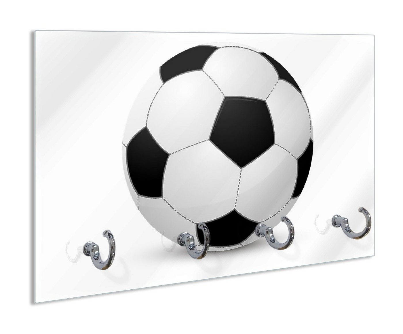 Wallario Handtuchhalter Fußball klassisch vor weißem Hintergrund, aus Glas mit 4 Metallhaken von Wallario