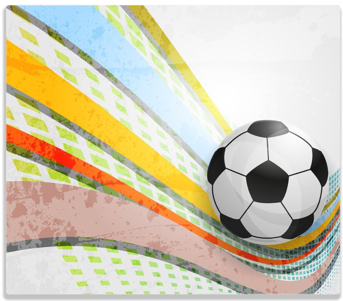 Wallario Herd-Abdeckplatte Fußball - Ball in bunten Wellen I, ESG-Sicherheitsglas, (Glasplatte, 1 tlg., inkl. 5mm Noppen), verschiedene Größen von Wallario