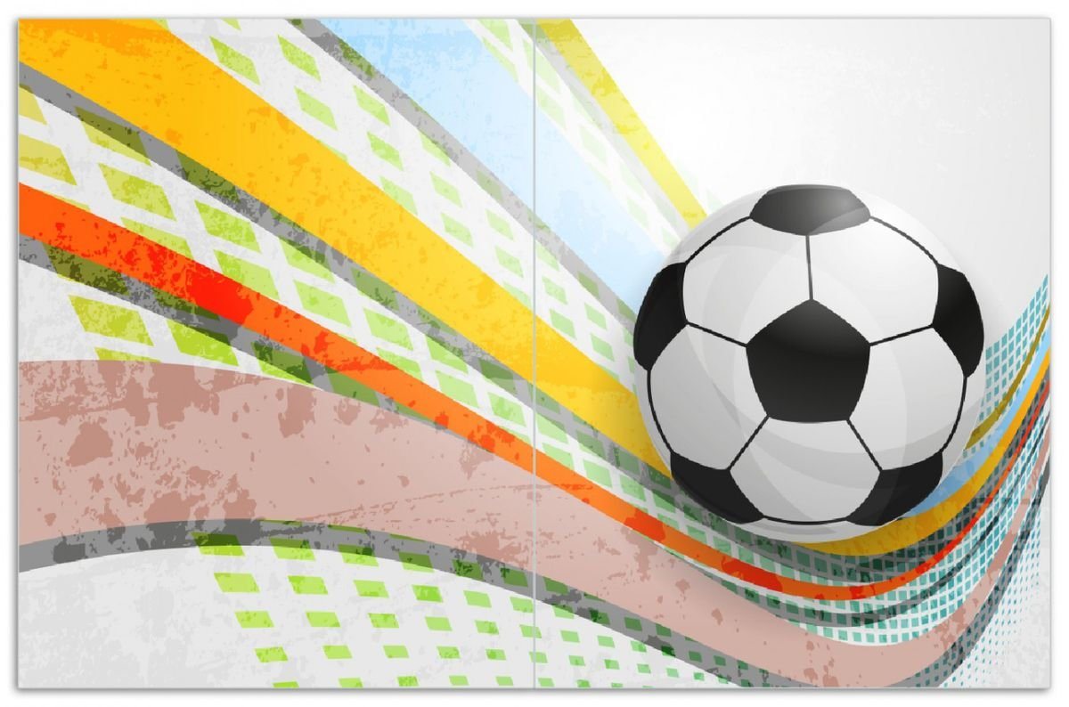 Wallario Herd-Abdeckplatte Fußball - Ball in bunten Wellen I, ESG-Sicherheitsglas, (Glasplatte, 2 tlg., inkl. 5mm Noppen), verschiedene Größen von Wallario