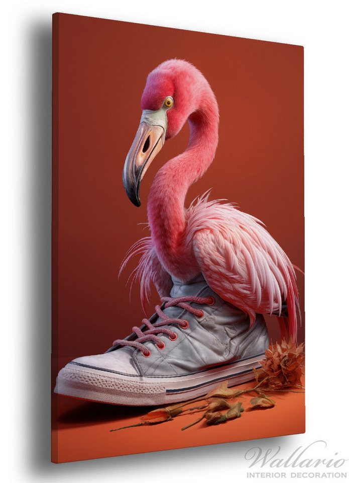 Wallario Leinwandbild, Flamingo im Sneaker, in verschiedenen Ausführungen von Wallario