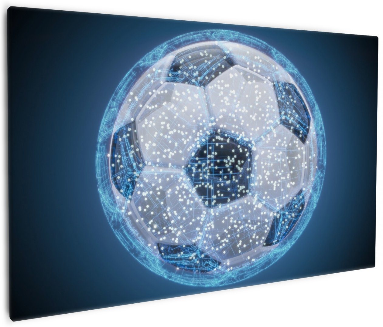 Wallario Leinwandbild, Fußball digital - Netzwerk in blau, in verschiedenen Ausführungen von Wallario