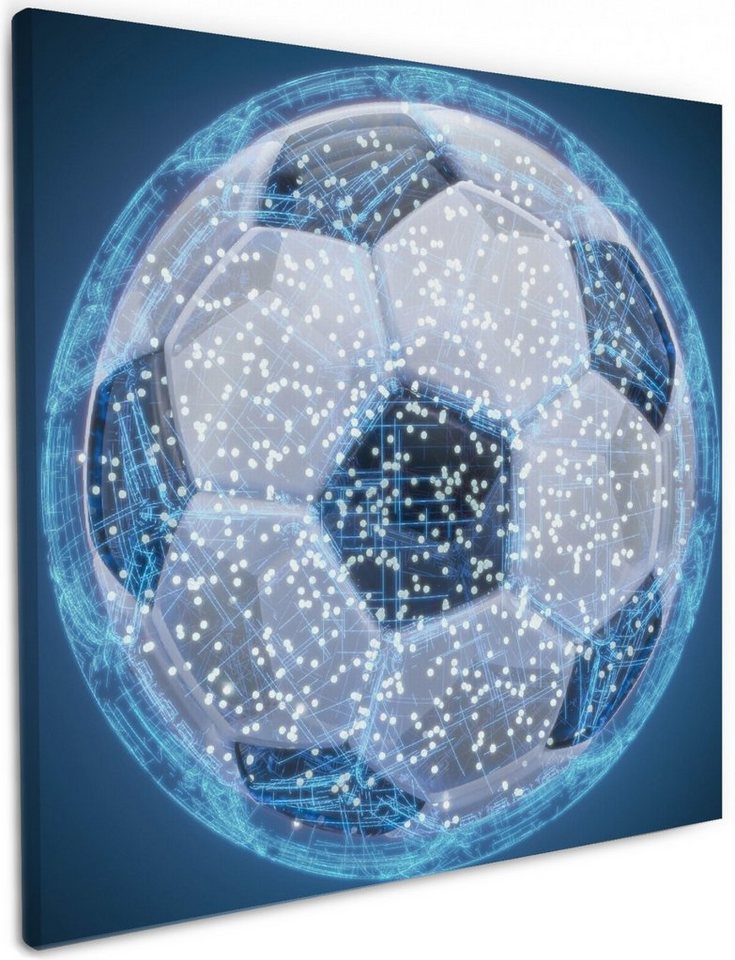 Wallario Leinwandbild, Fußball digital - Netzwerk in blau, in verschiedenen Ausführungen von Wallario