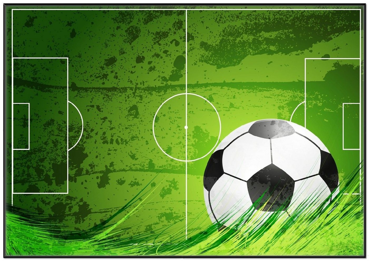 Wallario Poster, Fußball-Feld klassisch grün mit Ball, in verschiedenen Ausführungen von Wallario