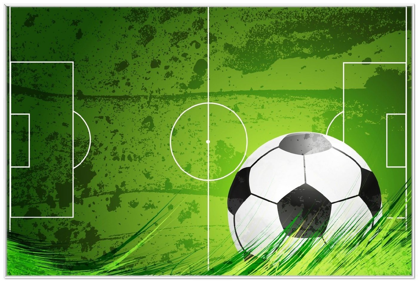 Wallario Poster, Fußball-Feld klassisch grün mit Ball, in verschiedenen Ausführungen von Wallario