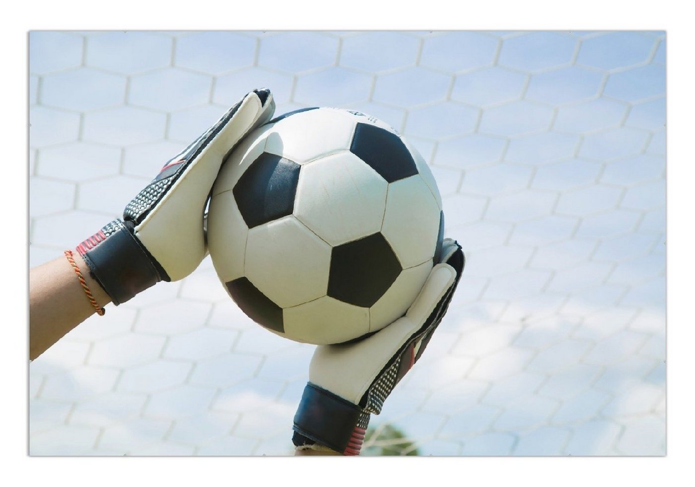 Wallario Poster, Fußball - Torwart im Tor vor blauem Himmel, in verschiedenen Ausführungen von Wallario