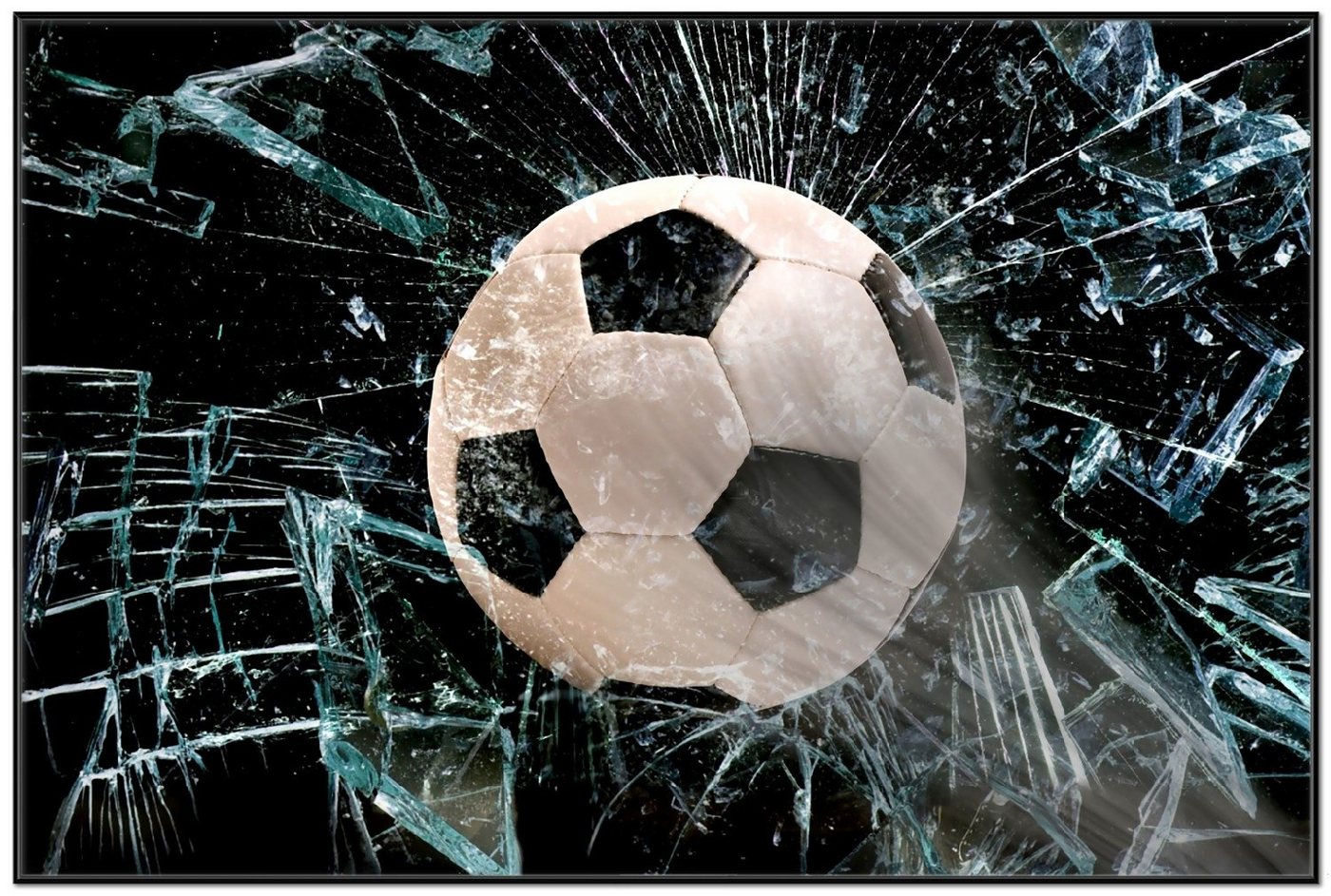 Wallario Poster, Fußball - im Fenster, Splitter und Glas, in verschiedenen Ausführungen von Wallario