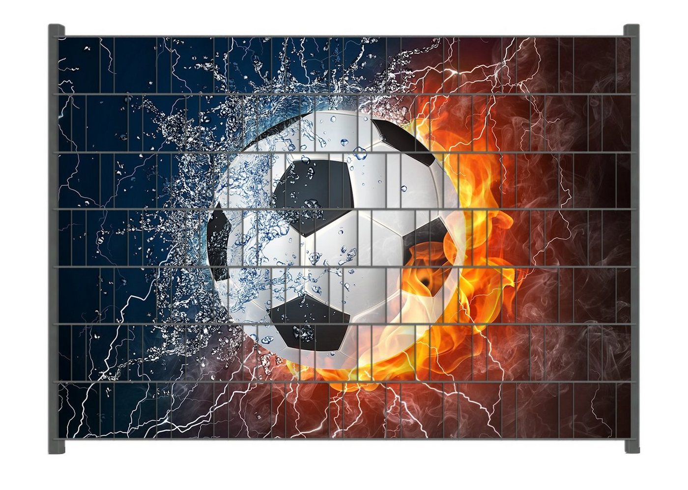 Wallario Sichtschutzstreifen Fußball - Feuer und Wasser von Wallario