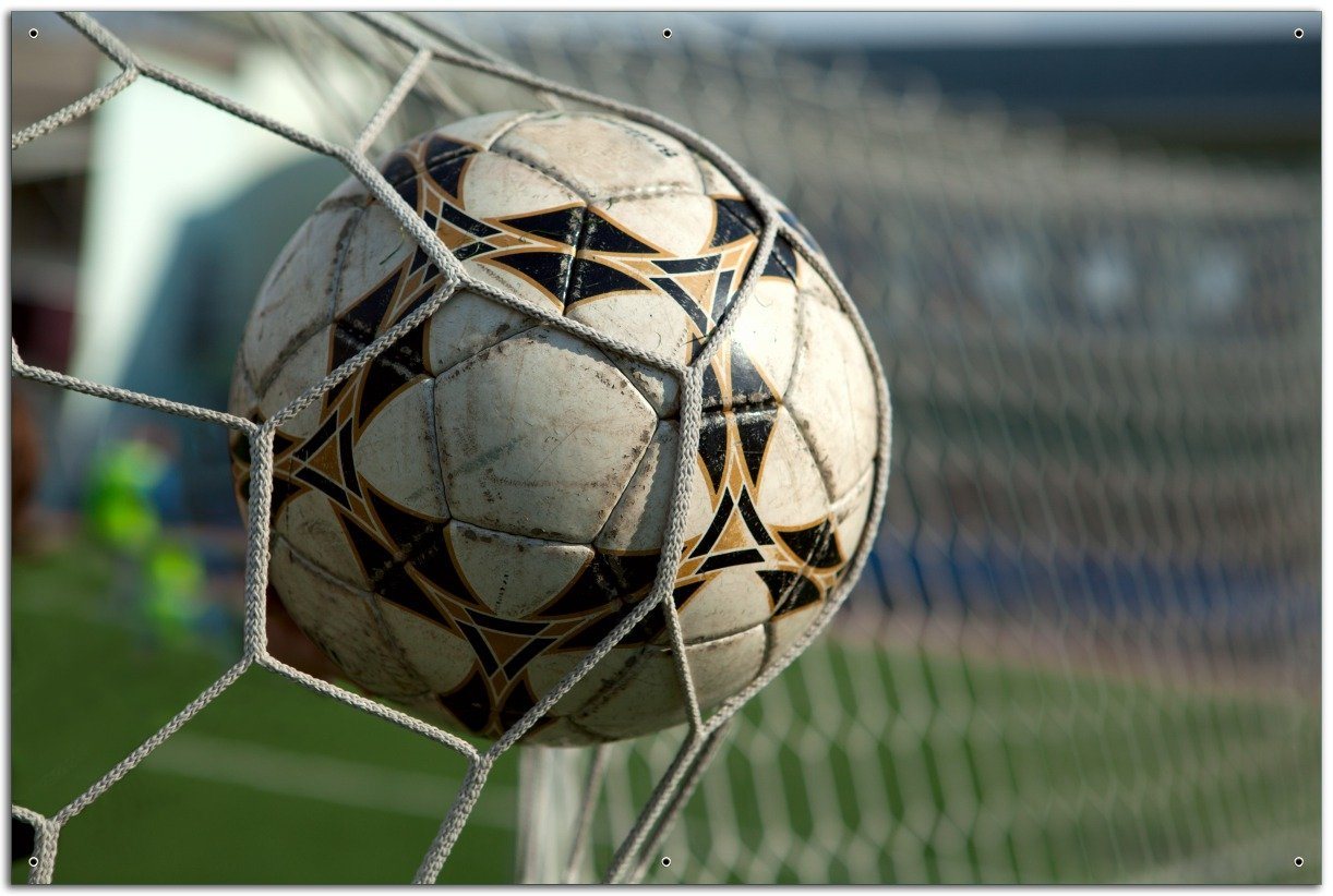 Wallario Sichtschutzzaunmatten Fußball - Ball im Tor - Bolzplatz von Wallario