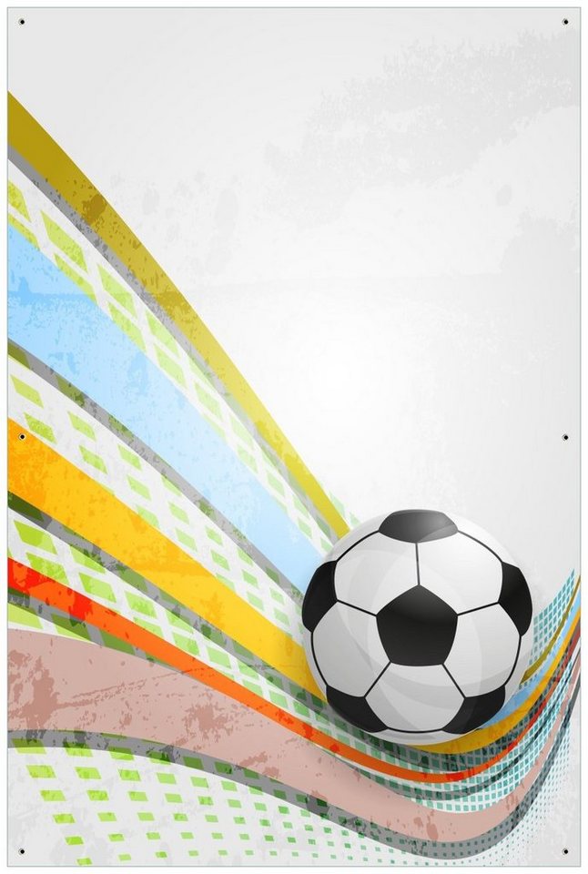 Wallario Sichtschutzzaunmatten Fußball - Ball in bunten Wellen I von Wallario