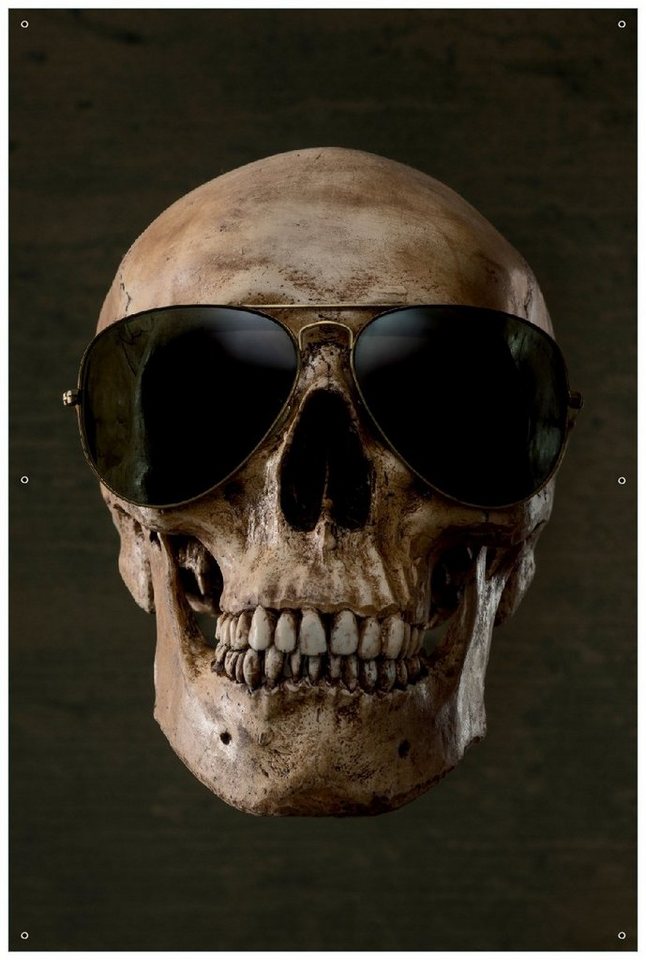 Wallario Sichtschutzzaunmatten Totenschädel mit cooler Sonnenbrille von Wallario