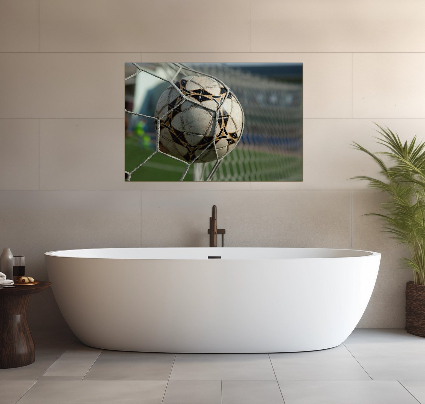 Wallario Wandfolie, Fußball - Ball im Tor - Bolzplatz, wasserresistent, geeignet für Bad und Dusche von Wallario