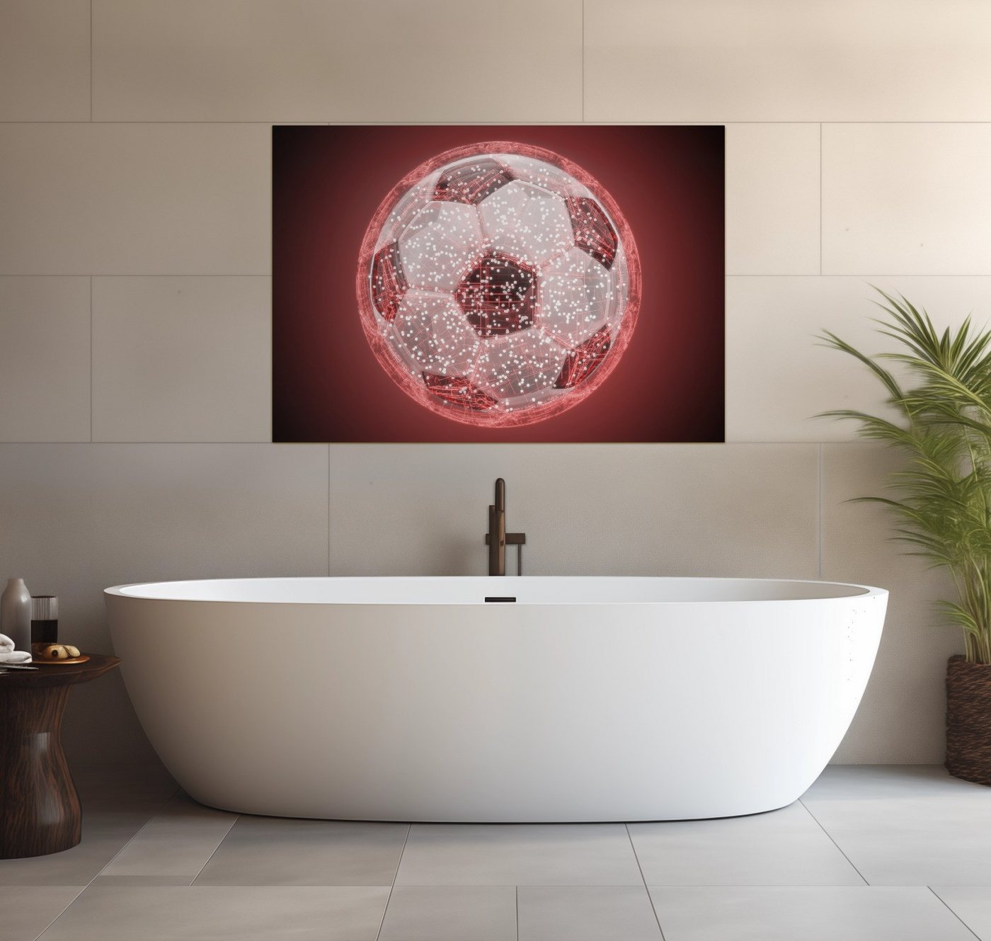 Wallario Wandfolie, Fußball digital - Netzwerk in rot, wasserresistent, geeignet für Bad und Dusche von Wallario
