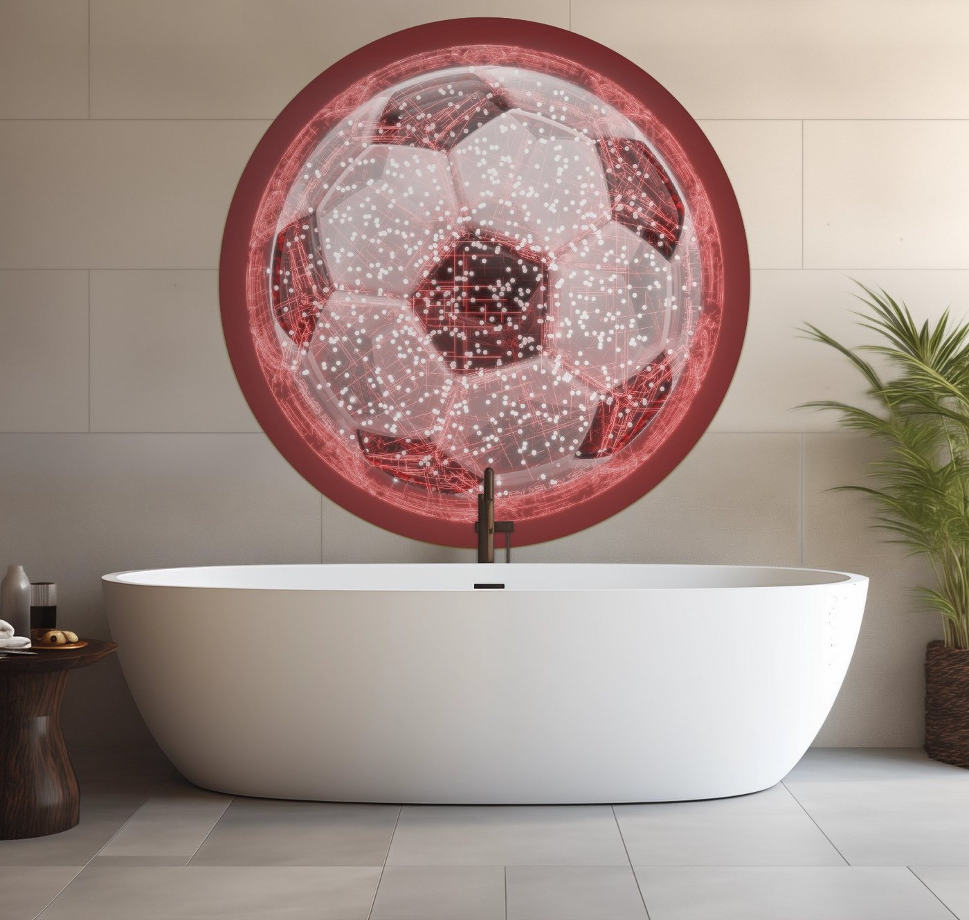 Wallario Wandfolie, Fußball digital - Netzwerk in rot, wasserresistent, geeignet für Bad und Dusche von Wallario