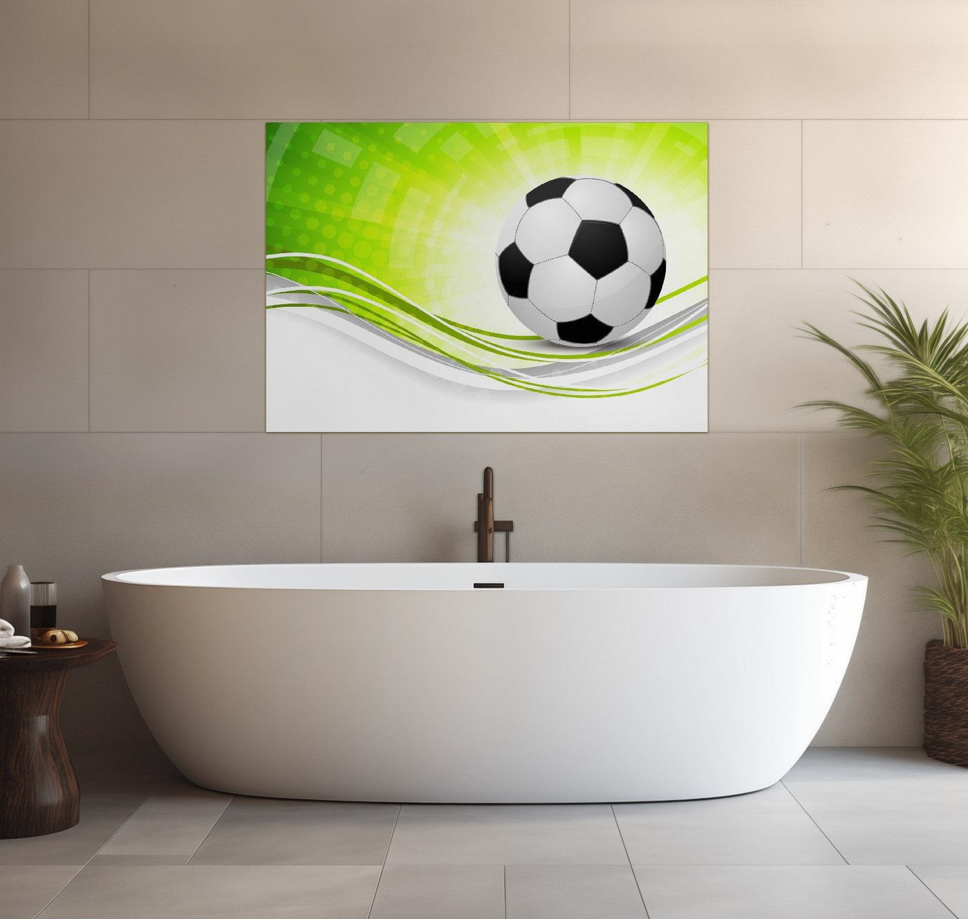 Wallario Wandfolie, Fußball - grün weiße Wellen Muster, wasserresistent, geeignet für Bad und Dusche von Wallario