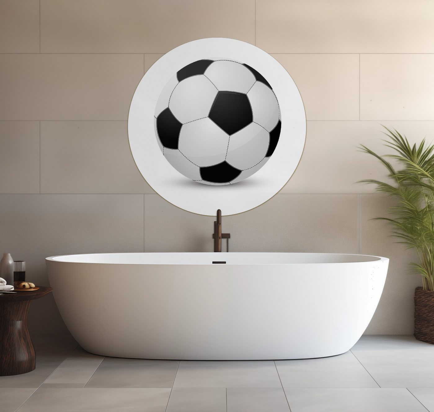 Wallario Wandfolie, Fußball klassisch vor weißem Hintergrund, wasserresistent, geeignet für Bad und Dusche von Wallario