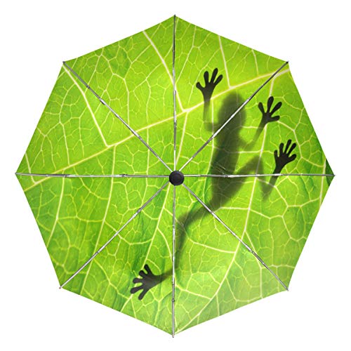 Wamika Frosch Schatten auf Blatt Automatischer Regenschirm Tier Grün Winddicht Wasserdicht UV-Schutz Reise Regenschirm - 3 Falten Auto Öffnen/Schließen Knopf Sonne & Regen Auto Regenschirm von Wamika