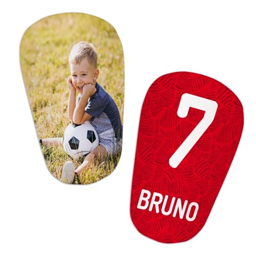 Wanapix | Personalisierte Fußball Schienbeinschoner Mini | Shinguards mit Foto und Text | Kinder und Erwachsene | 8 x 10 cm | Red von Wanapix