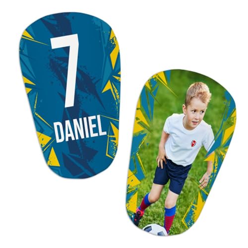 Wanapix | Personalisierte Fußball Schienbeinschoner Mini | Shinguards mit Foto und Text | Kinder und Erwachsene | 8 x 10 cm | Yellow and Blue von Wanapix