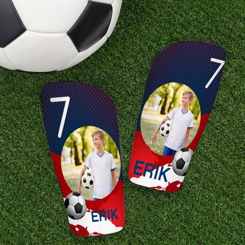 Wanapix | Personalisierte Fußball Schienbeinschoner | Shinguards mit Foto und Text | Kinder und Erwachsene | Blue Red & White - Größe S von Wanapix