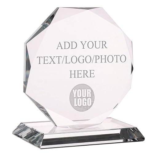 Wanapix | Personalisierte Trophäe mit Name/Text | Graviertem Glas | Personalisierte Trophäe | Inklusive Aufbewahrungsbox |Personalisierbar mit Foto und Text | Achteckig 10 cm von Wanapix