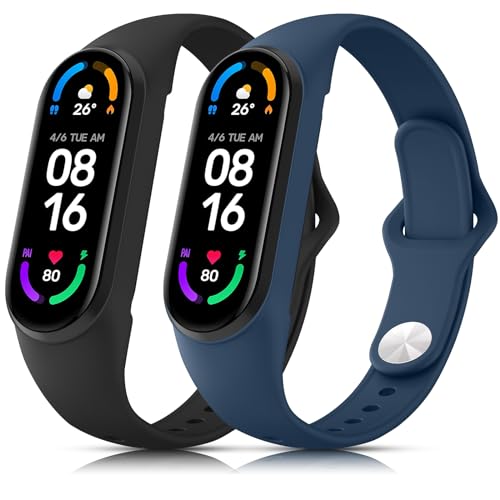 Wanme Armband für Xiaomi Mi Band 7/ Mi Band 6 / Mi Band 5 / Amazfit Band 5 Armbänder für Damen Herren, Neues Silikon Uhrenarmband Sport Wasserdichtes Atmungsaktives Ersatzarmband, Schwarz+Navy Blau von Wanme