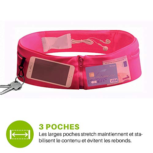 Wantalis Xtens Laufgürtel, dehnbar, für Smartphone, Schlüssel, Trinkflasche, Fitness, Yoga, Unisex M Rosa von Wantalis