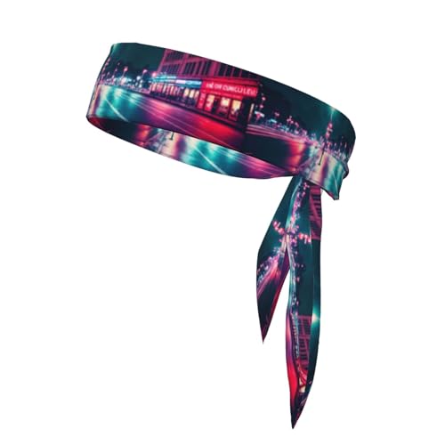 Neon Night Sports Tie Reversible Stirnband Laufen Stirnband Fitness Haarband Weich für Tennis, Radfahren und Yoga von WapNo