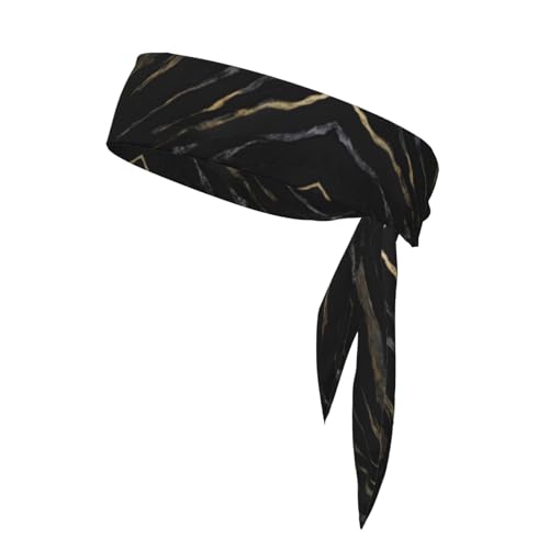 Schwarz-goldfarbenes strukturiertes Marmor-Stirnband, wendbares Stirnband, Lauf-Stirnband, Fitness-Haarband, weich, für Tennis, Radfahren und Yoga von WapNo