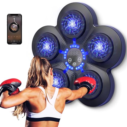 Warmfunn Boxmaschine mit Musik, elektronisches Boxgerät, tragbar, Wandmontage, Bluetooth Music Elektronischer Boxer, Geschenk für Kinder und Erwachsene (schwarz + blaues Licht) von Warmfunn