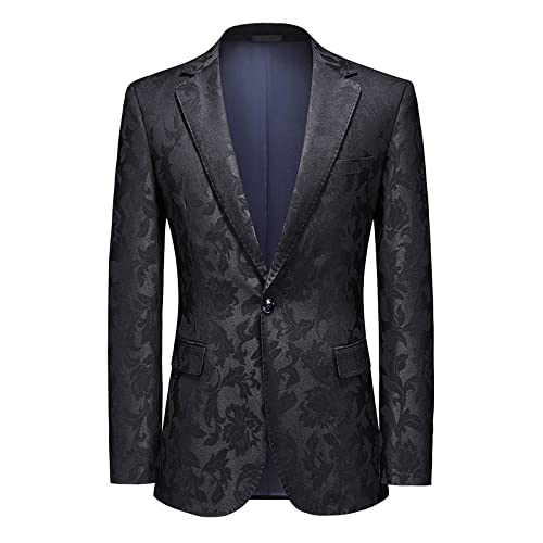 Lässiger Herren-Blazer Slim-Fit-Mantel – Langarm Reverskragen Ein-Knopf-Leichter Business-Anzug für Herren Jacquard-Jacken mit Paisley-Blumenmuster für Dinnerparty Hochzeit Schwarz 55 65 kg von WarsoniodSona