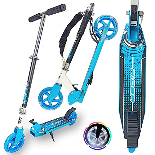 WeLLIFE Scooter für Kinder aus Aluminium| 140 mm große LED-Räder | Blauer Roller aus Aluminium | Höhenverstellbar für Kinder von WeLLIFE