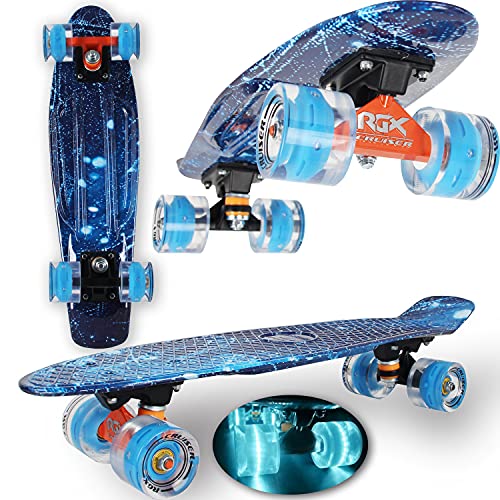 WeLLIFE Skateboard Mini Cruiser Serie RGX Skate 22 Zoll 56 cm für Kinder Jugendliche Erwachsene Skateboard mit leuchtenden Rädern PU 78A Cruiser mit bunten Lichtern Flash LED Kugellager ABEC-7 von WeLLIFE
