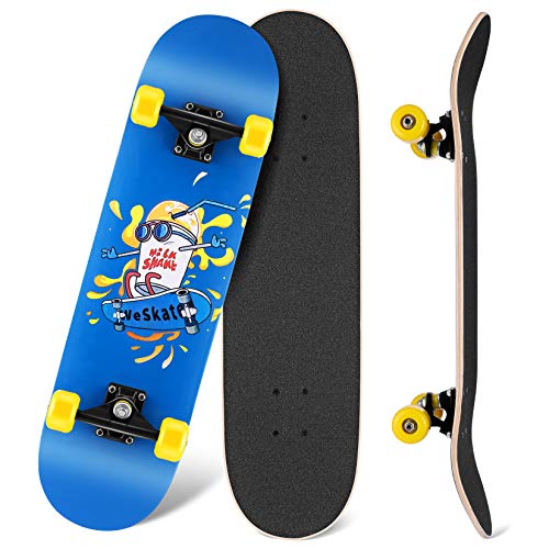 WeSkate Komplett Skateboard, 80 x 20 cm Skateboard für Anfänger 7 Ply Double Kick Concave Skateboard Cruiser Board für Kinder, Jugendliche und Erwachsene von WeSkate