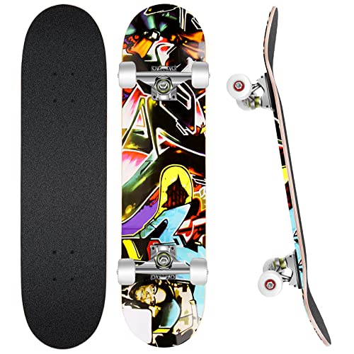 WeSkate Standard-Skateboards für Kinder, 31 x 7.88 cm, komplettes Skateboard für Jungen, 7-lagiges kanadisches Ahorn, Double Kick Concave Cruiser Trick Skate Board für Anfänger Jugendliche Erwachsene von WeSkate