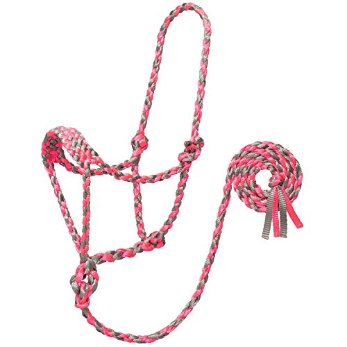 Weaver Leather Uni-Erwachsene Braided Rope Halter with 6' Lead, Average Führstrick, Grau/Pink, Horse von Weaver Leather