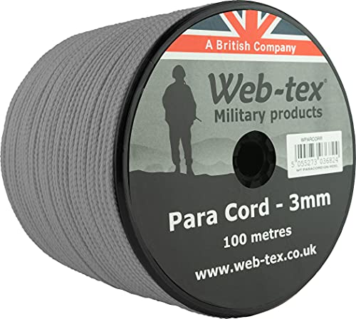 Web-tex - Fallschirmschnur-Rolle - 3 mm dick - 100 m Länge - Grau von Web-tex