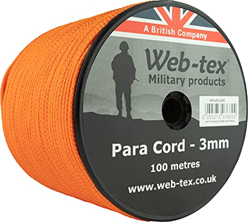 Web-tex - Fallschirmschnur-Rolle - 3 mm dick - 100 m Länge - Neonorange von Web-tex