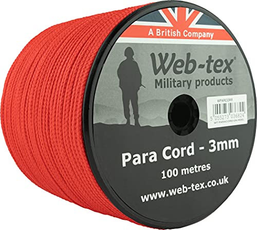 Web-tex - Fallschirmschnur-Rolle - 3 mm dick - 100 m Länge - Rot von Web-tex