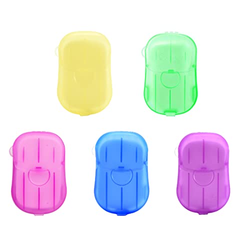 WeddHuis 5 Stück Boxen Einweg-Papierseife - Tragbare Mini Seifenblättchen in 5 Farben mit Kunststoffbox - Seife Papier - Ideal für Camping und Unterwegs von WeddHuis