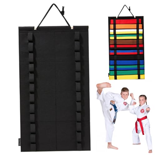 Wedhapy Kampfsport Gürtelständer Hängender Karate Gürtelständer Für 12 Gürtel Gürtelständer Mit Elastischen Schlaufen Karate Gürtelhalter Für Wandtür 35,6 X 63,5 cm von Wedhapy