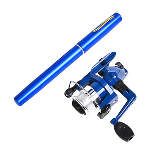Mini -Stift -Aussehen Angelrute, 2pcs Stiftfischereistange mit Rollenmini -Stange rotierendes Angelrad für Outdoor -Angelzubehör blau, tragbares rotierendes Rad Angelruch von Weduspaty