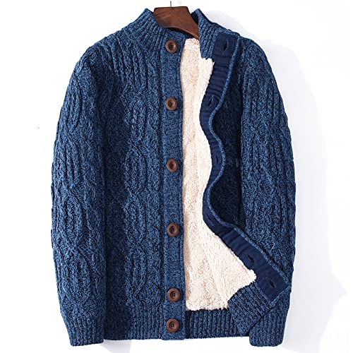 Herren Strickjacke - Winter Cardigan Male Thicken Warm Winter Coats Sweater Men Clothing Outwear Plus Size Rollkragenpullover Male Thicken Fleece Button,Denim Blue,L von Weievarb