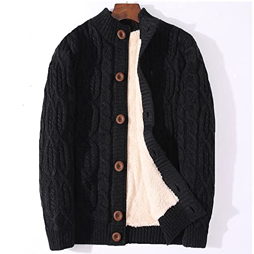 Weievarb Herren Strickjacke - Winter Strickjacke Männlich Verdicken Warme Wintermäntel Pullover Herren Kleidung Outwear Plus Size Rollkragen Männlich Verdicken Fleece Knopf,Schwarz,M von Weievarb