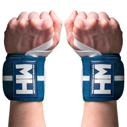 Weightlifting House Wrist Bandage, Wrist Support for Olympic Weight Lifting and Power Lifting, Wrist Supports, 18 Inch / 20 cm Wrist Wraps (Blue and White) von Weightlifting House