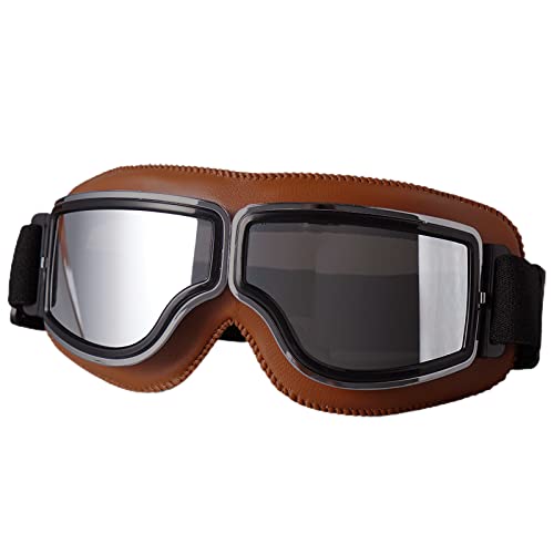 Weigudoc Motorradbrille aus PU-Leder, Vintage-Sonnenbrille, winddichte Sonnenbrille, Helme, Motocross-Brille für Outdoor-Sport, Reiten, Skifahren(gris) von Weigudoc