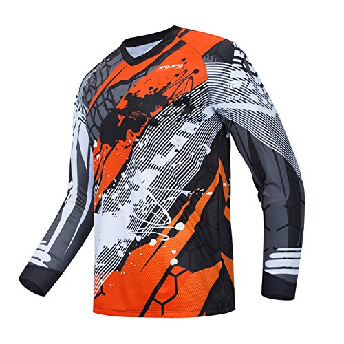 Radfahren Jersey Herren Mountainbike Motocross Jersey Langarm MTB T-Shirt Downhill Tops Sport Rennbluse orange 4XL von Weimostar