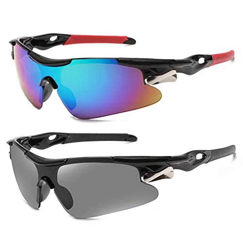 Weinsamkeit 2 PCS Sonnenbrille Herren Polarisierte Sportbrille Radsportbrillen Fahrerbrille Damen, UV 400 Schutz Brille Unisex Modische für Outdoorsports wie Radfahren, Autofahren, Laufen, Angeln von Weinsamkeit