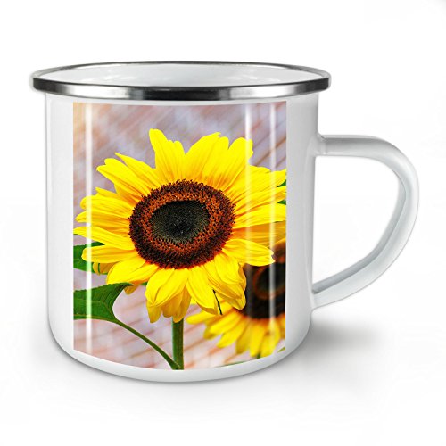 Wellcoda Sonnenblume Foto Natur Emaille-Becher, Natur - 10 Unzen-Tasse - Kräftiger, griffiger Griff, Zweiseitiger Druck, Ideal für Camping und Outdoor von Wellcoda